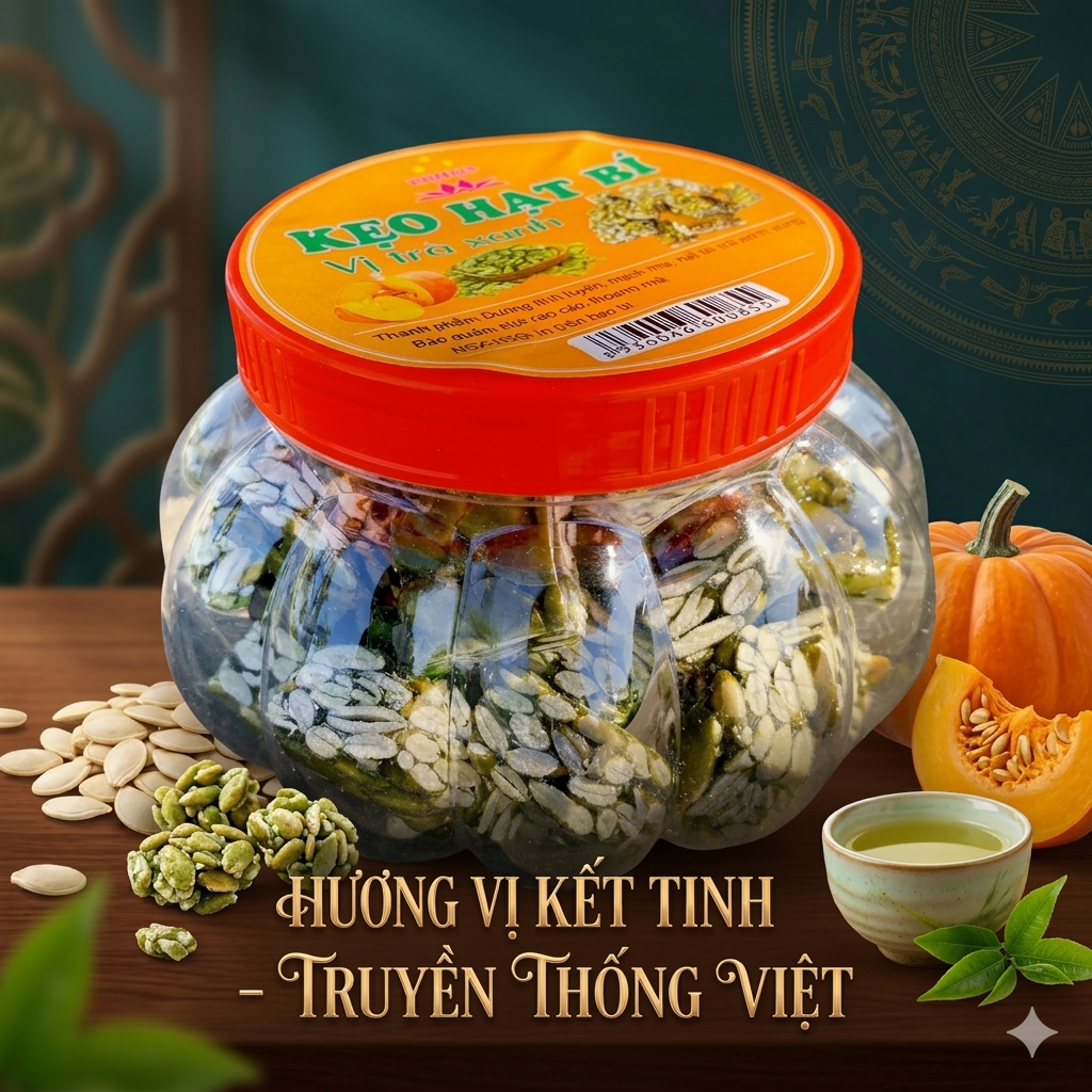 Kẹo hạt bí vị trà xanh lọ bầu