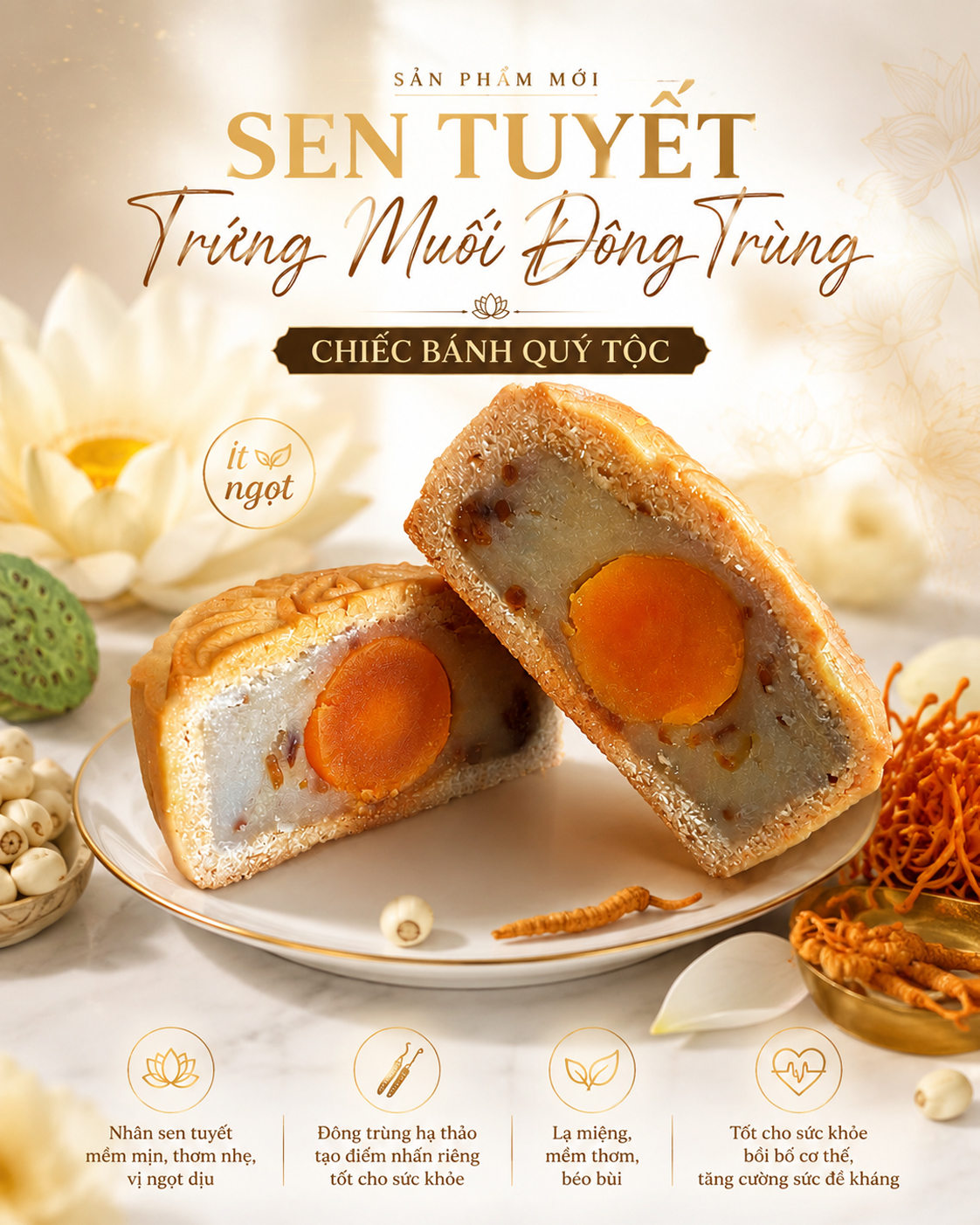 Bánh Trung Thu Sen Tuyết Trứng Muối Đông Trùng
